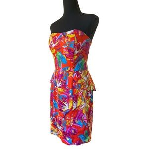 Chris McLaughlin vintage 90s bright orange abstract floral bodycon tube top mini